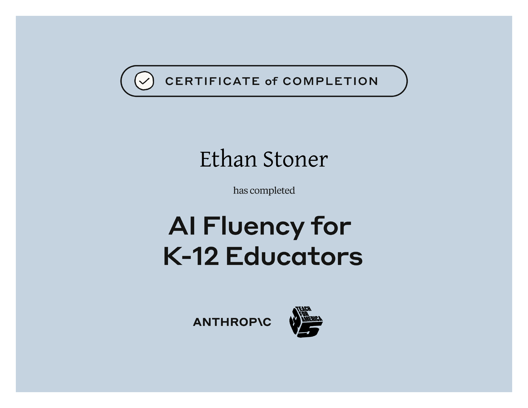 AI Fluency for K-12 Educators — Certificate of Completion