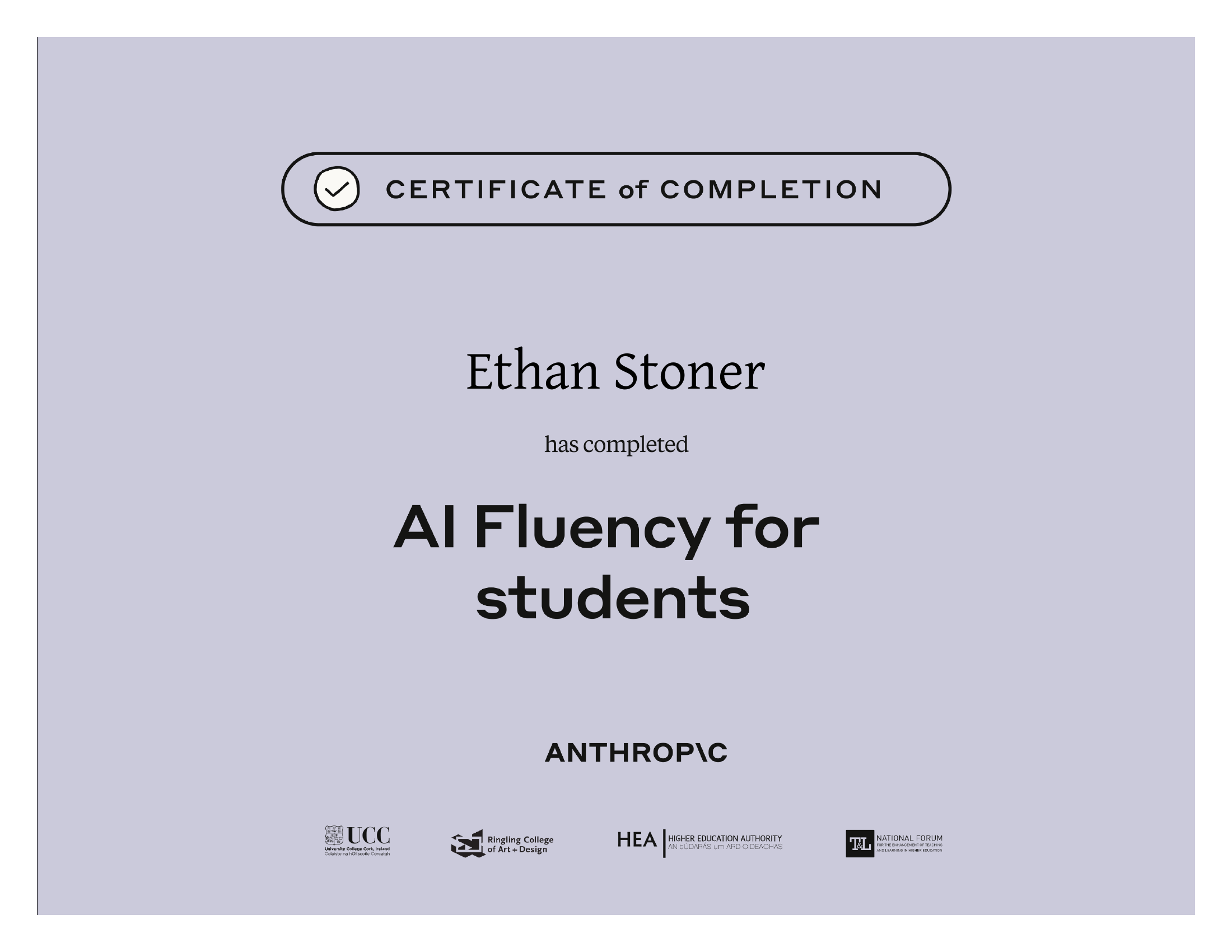 AI Fluency for Students — Certificate of Completion