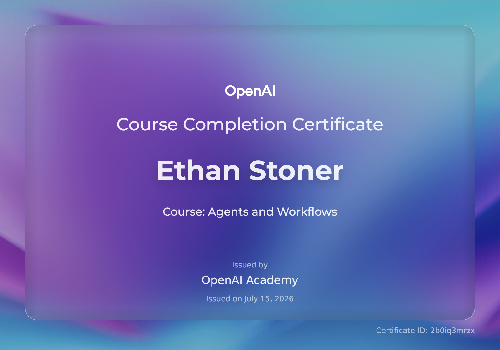 Agents and Workflows — Course Completion Certificate, OpenAI Academy