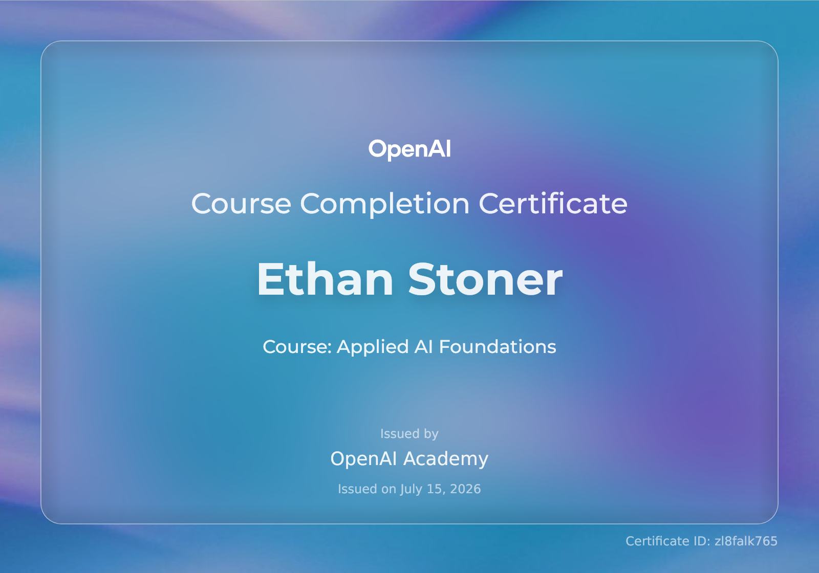 Applied AI Foundations — Course Completion Certificate, OpenAI Academy